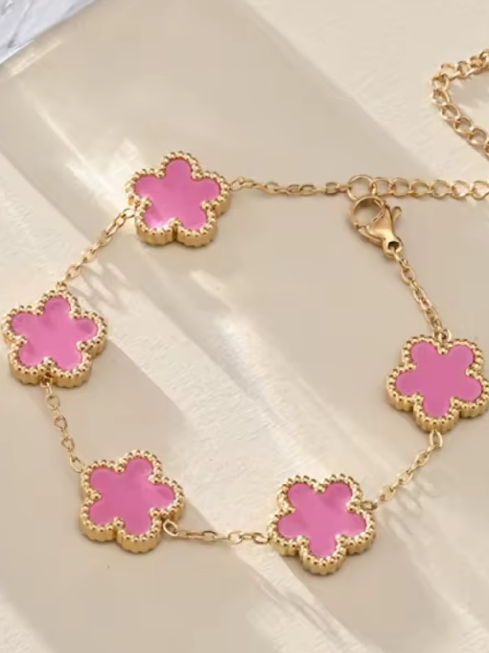 Kohl's Gold Link Bracelet with Pink Clover Charms